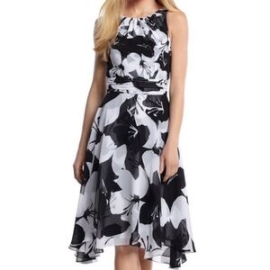 White House Black Market - Floral Midi Dress - Black, White - Sz 0